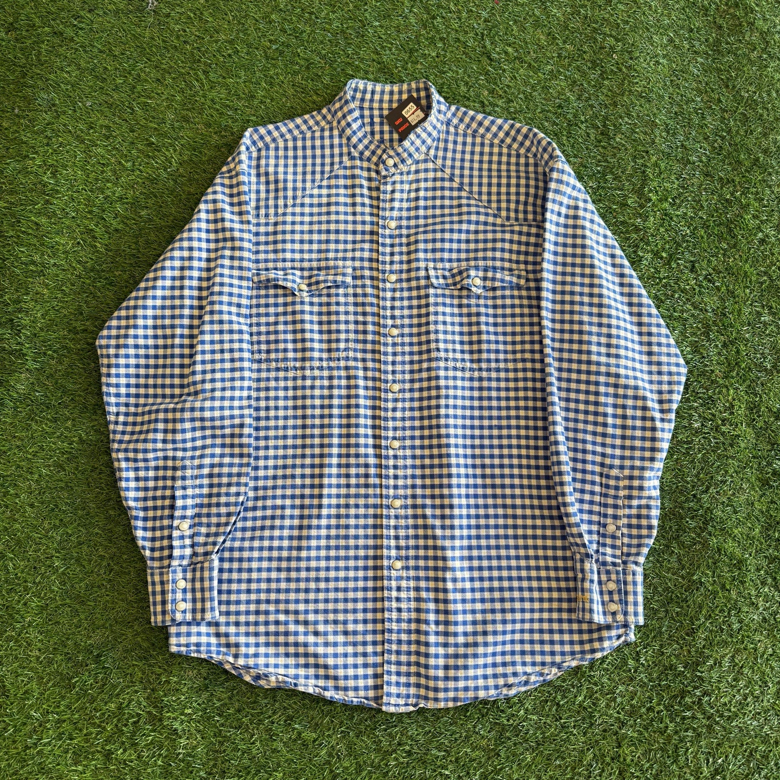 80S PEARL SNAP BLUE PATTEREND BUTTON UP LONGSLEEVE L