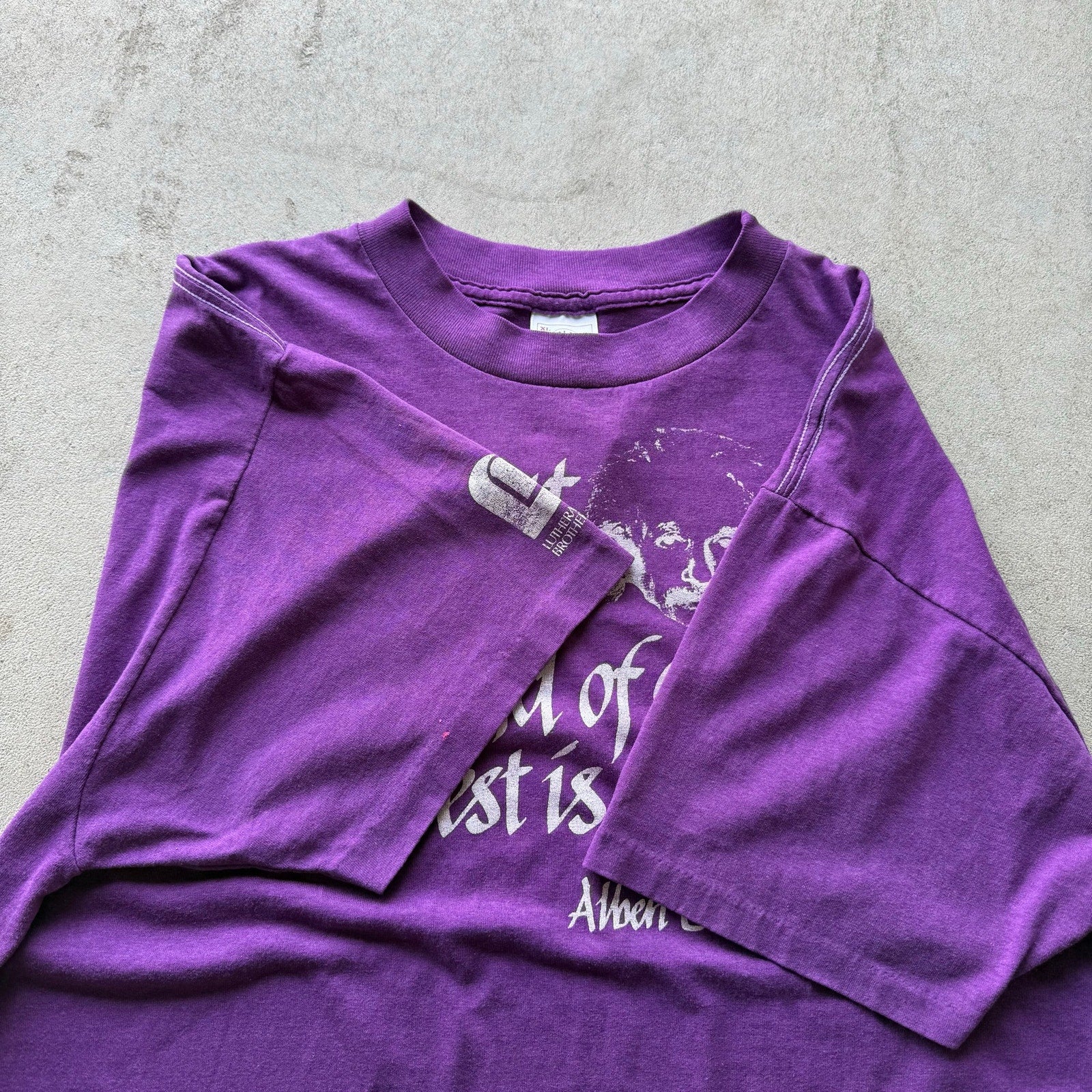 80s Mens Albert Einstein "To know a mind of a god" Purple Single Stitch Tee X-L