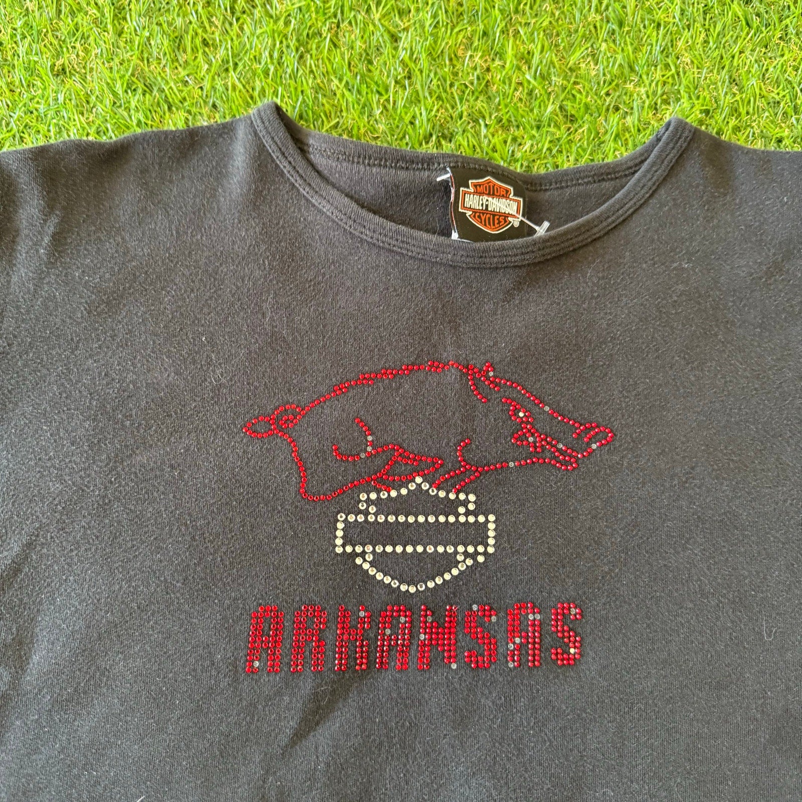 Y2K Harley Davidson Rhinestone Arkansas Womens Top L