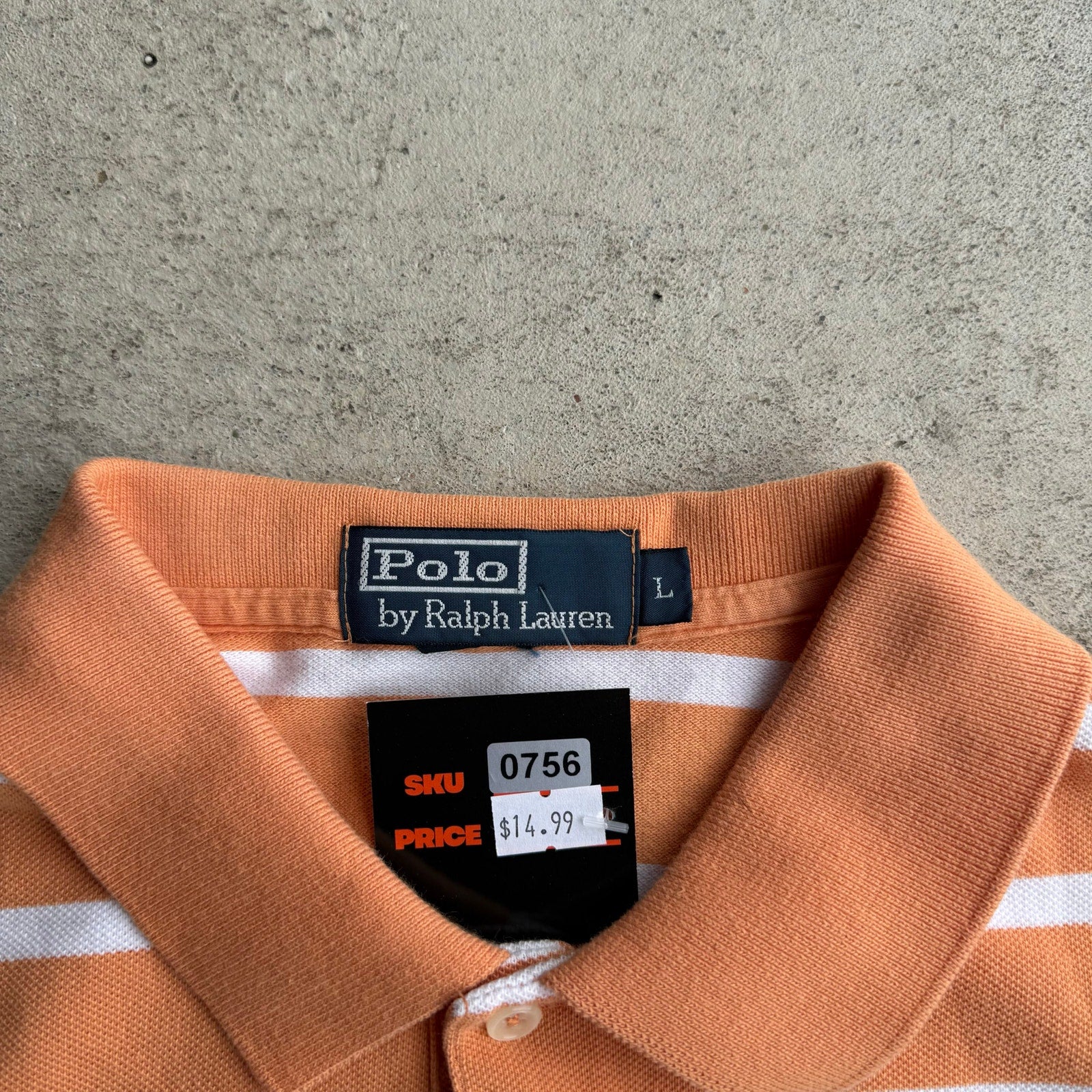 Y2K ORANGE AND WHITE STRIPED POLO L