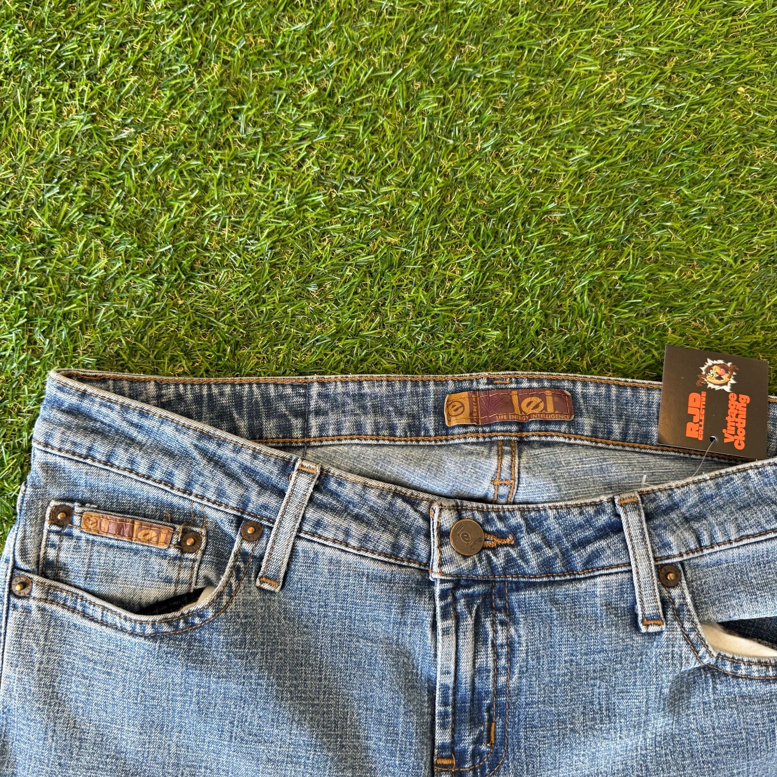 Y2K Crazy Womens Lei Flared Blue Jeans 34 x 30