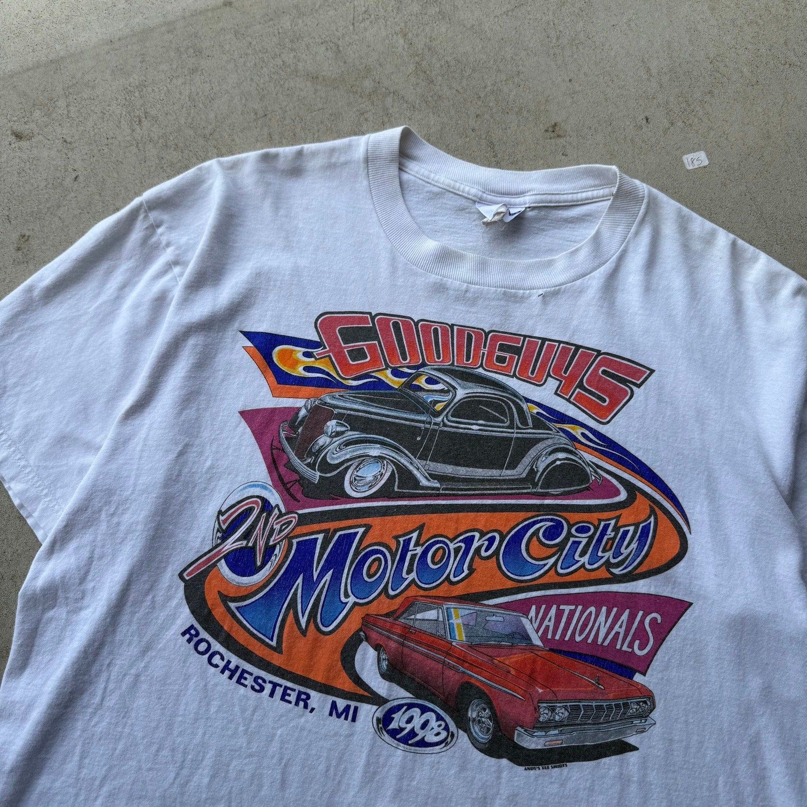 1998 Mens Good Guys Motor City White Jerzees Car Tee L