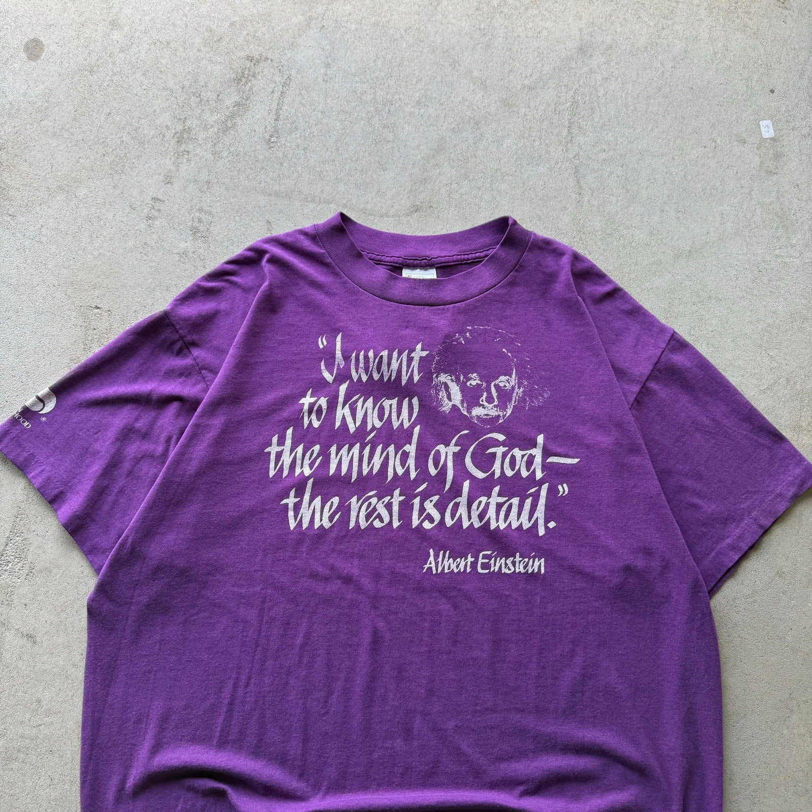 80s Mens Albert Einstein "To know a mind of a god" Purple Single Stitch Tee X-L