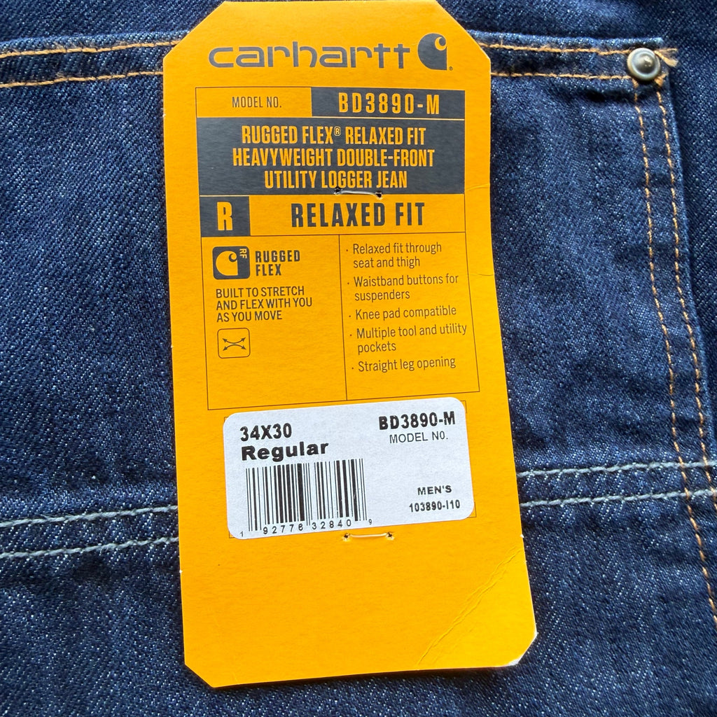 Mens Deadstock Raw Denim Dark Double Knee Workwear Denim Pants 34 x 30