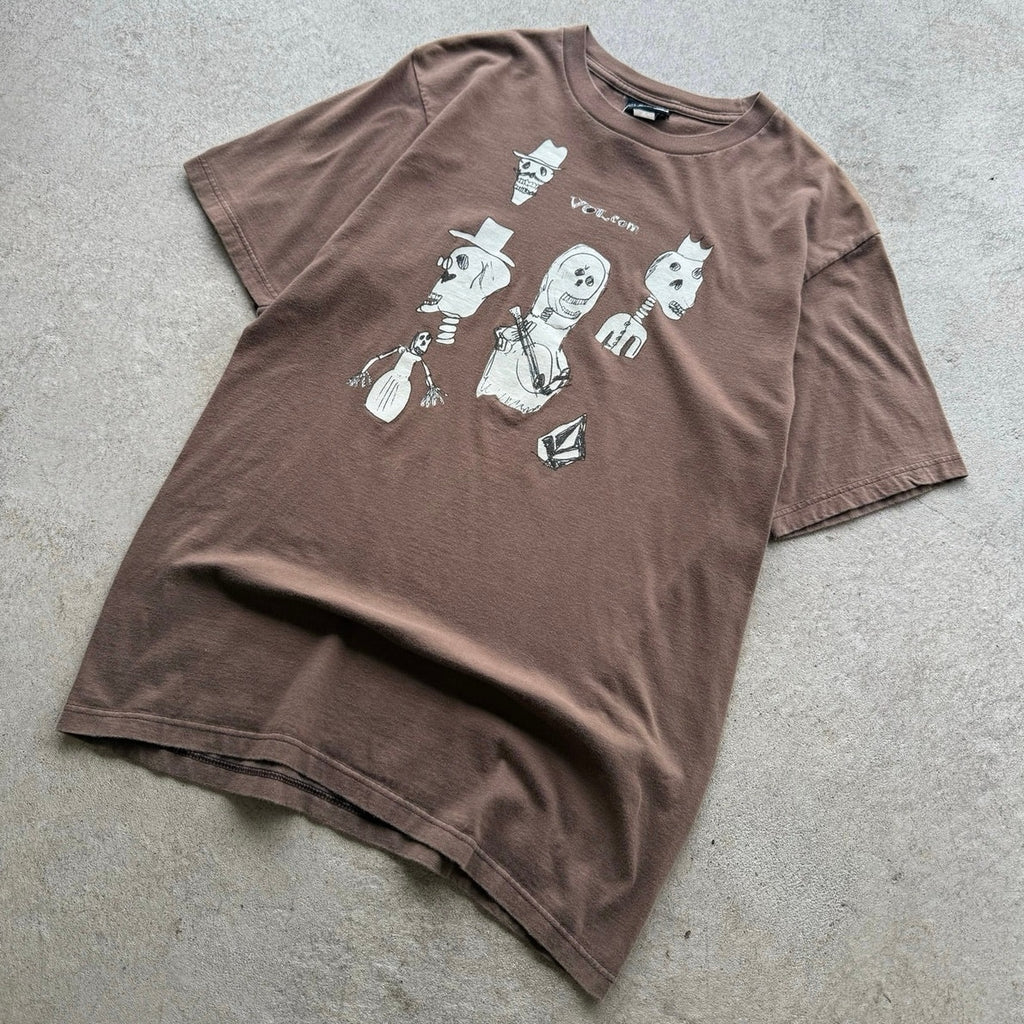 Y2K Brown Mens Skeleton Volcom Tee M