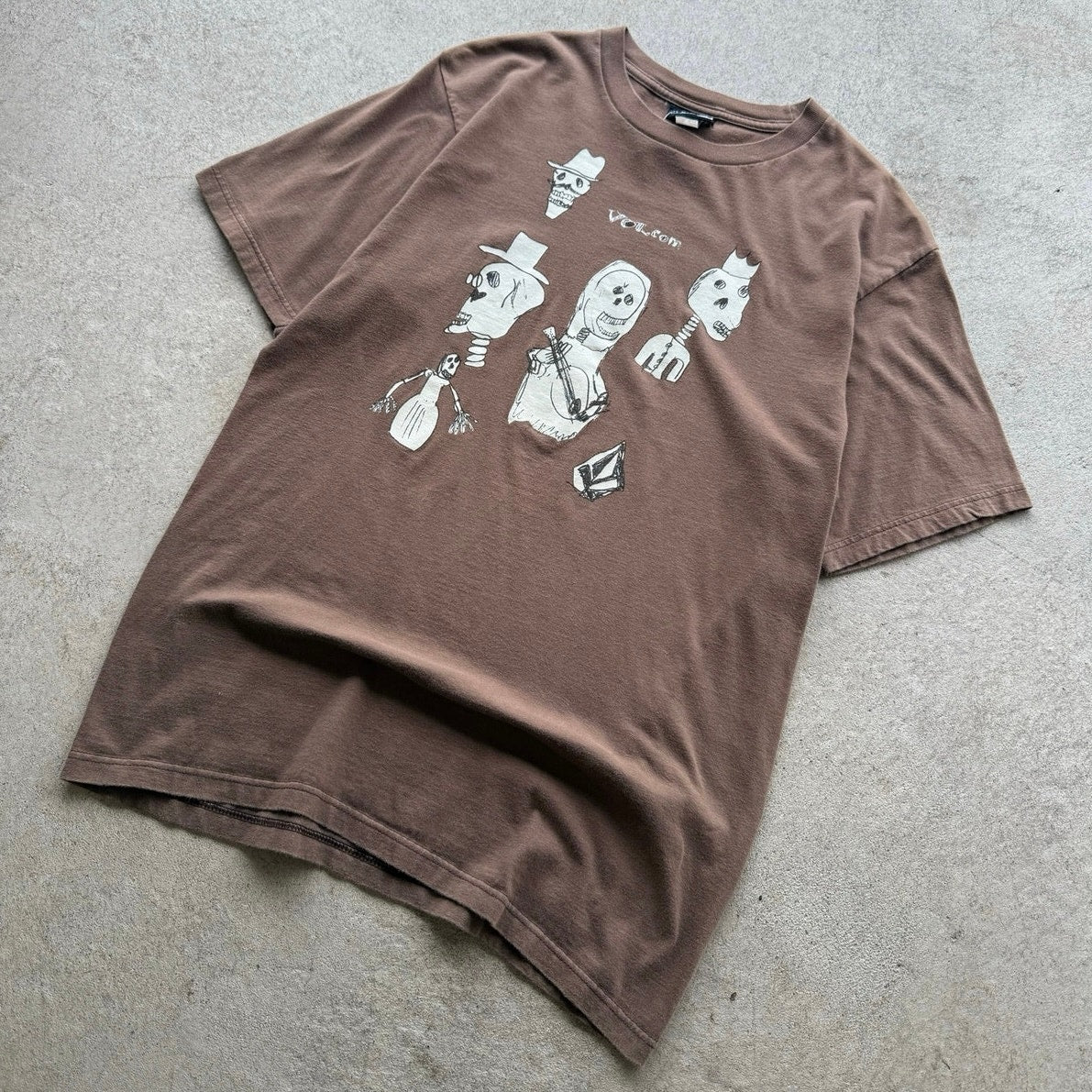 Y2K Brown Mens Skeleton Volcom Tee M