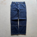 Mens Deadstock Raw Denim Dark Double Knee Workwear Denim Pants 34 x 30