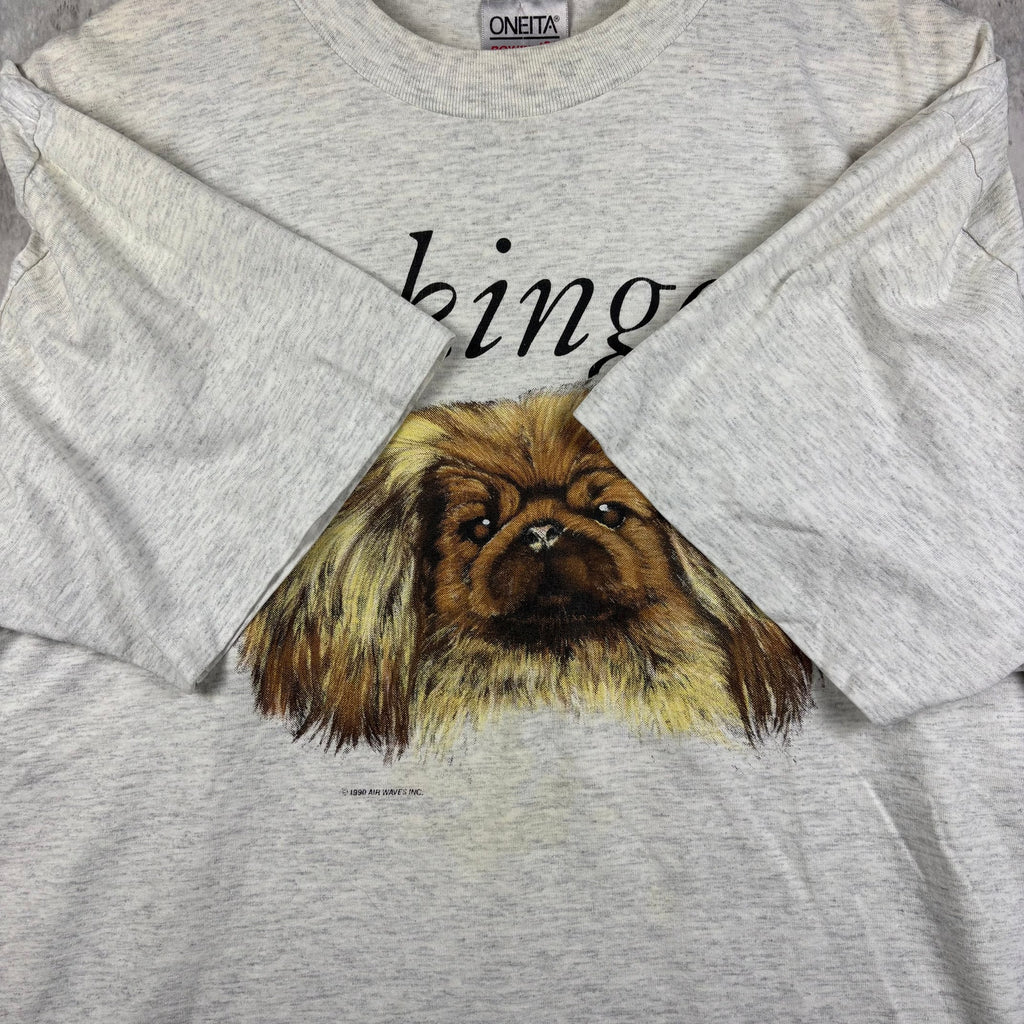 1990 Single Stitch Vintage Pekingese Heather White Dog Tee X-L