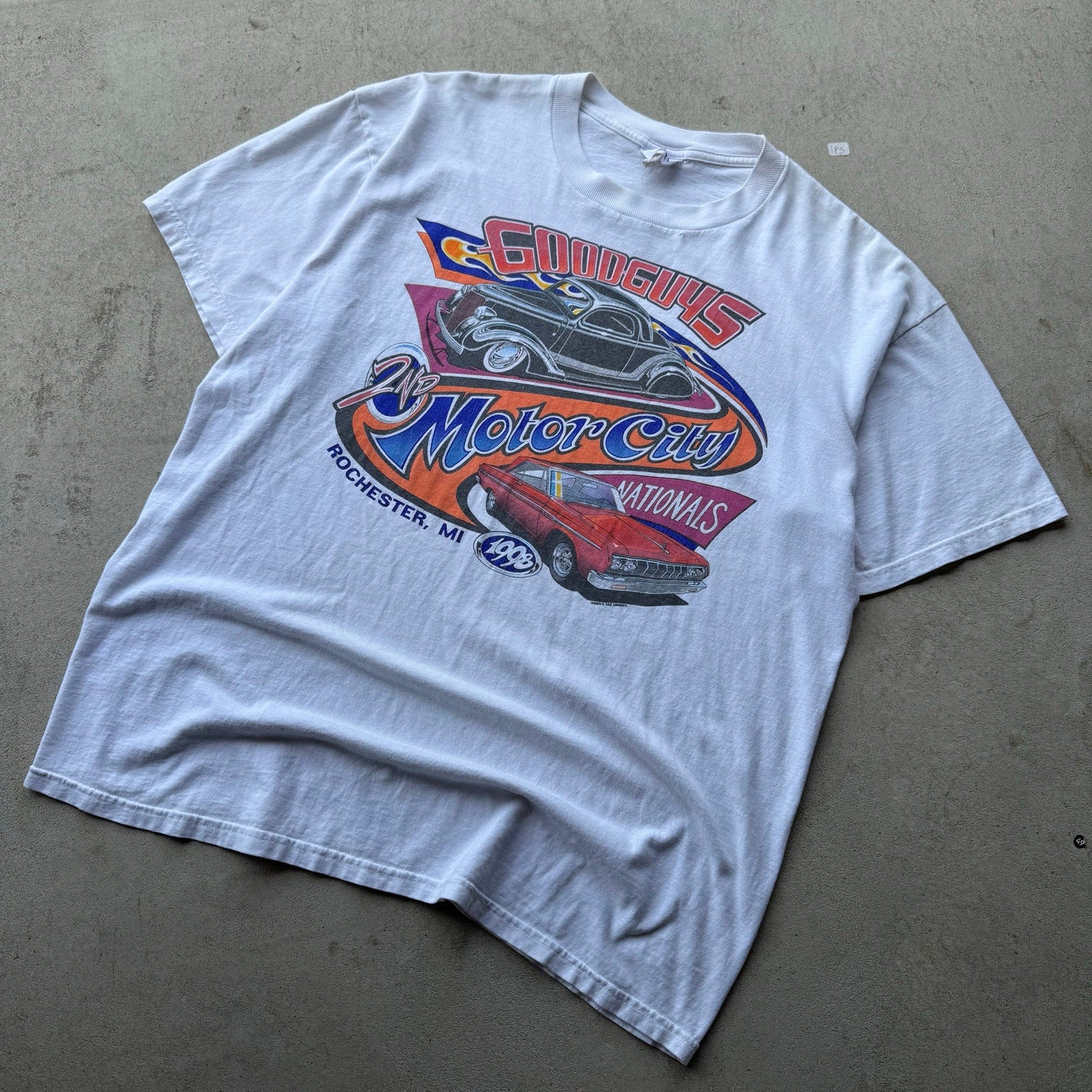 1998 Mens Good Guys Motor City White Jerzees Car Tee L