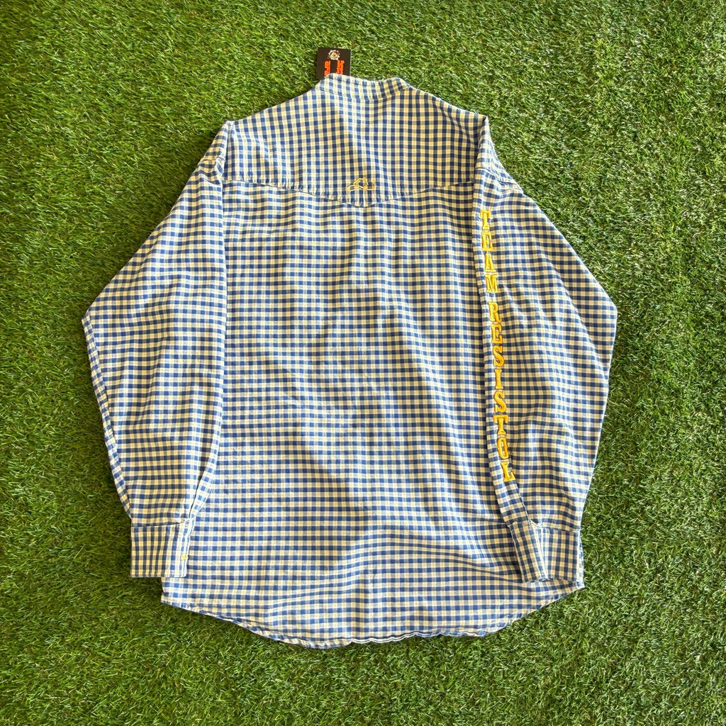80S PEARL SNAP BLUE PATTEREND BUTTON UP LONGSLEEVE L