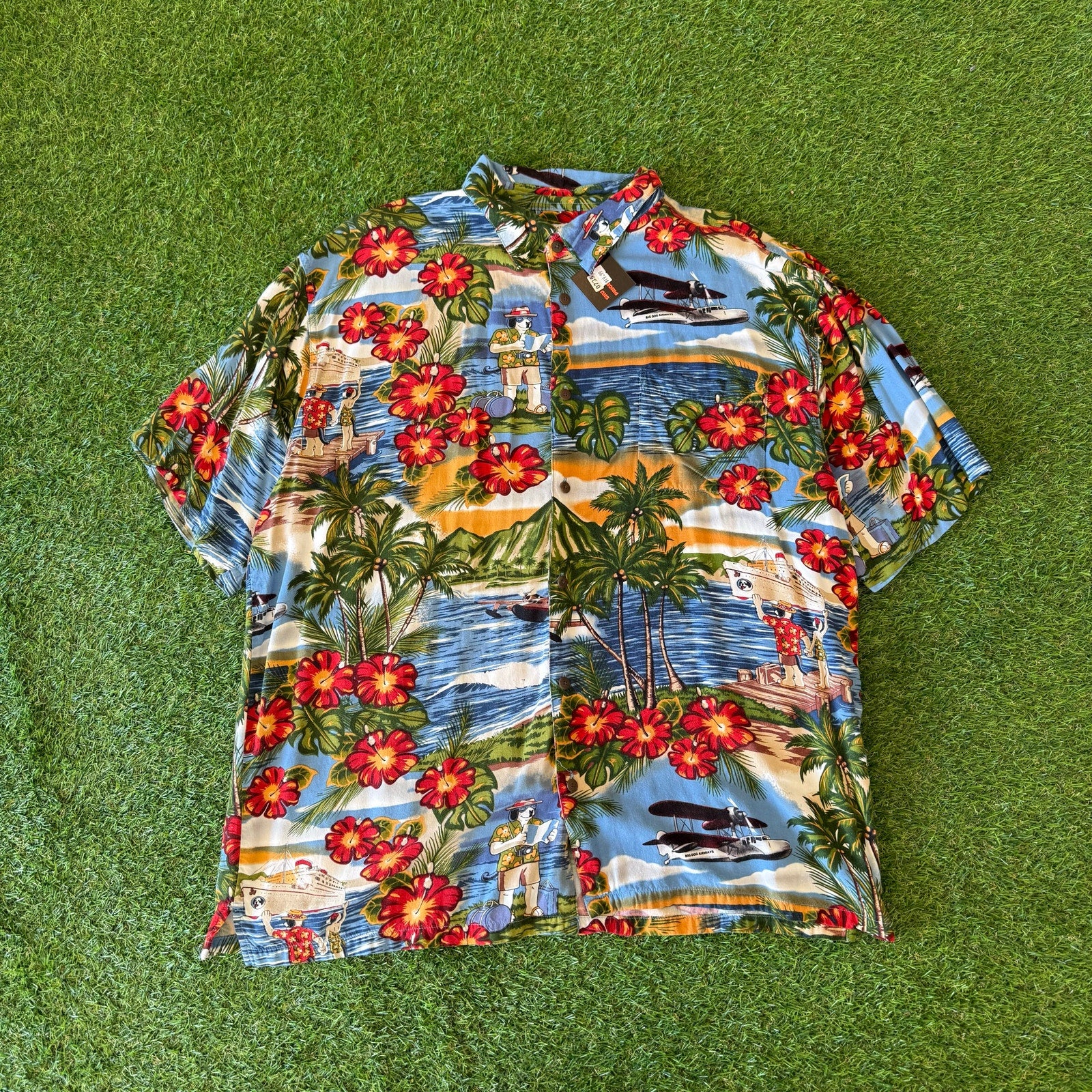 Y2K BIG DOGS BEACH BUTTON UP X-L