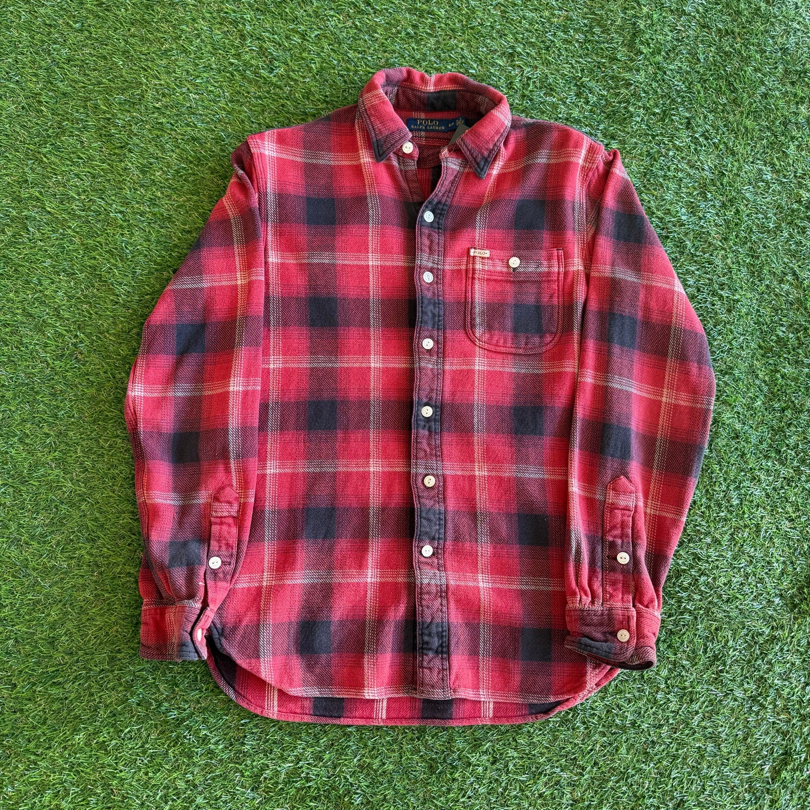 Y2K POLO RALPH LAUREN RED LONGSLEEVE BUTTON UP S