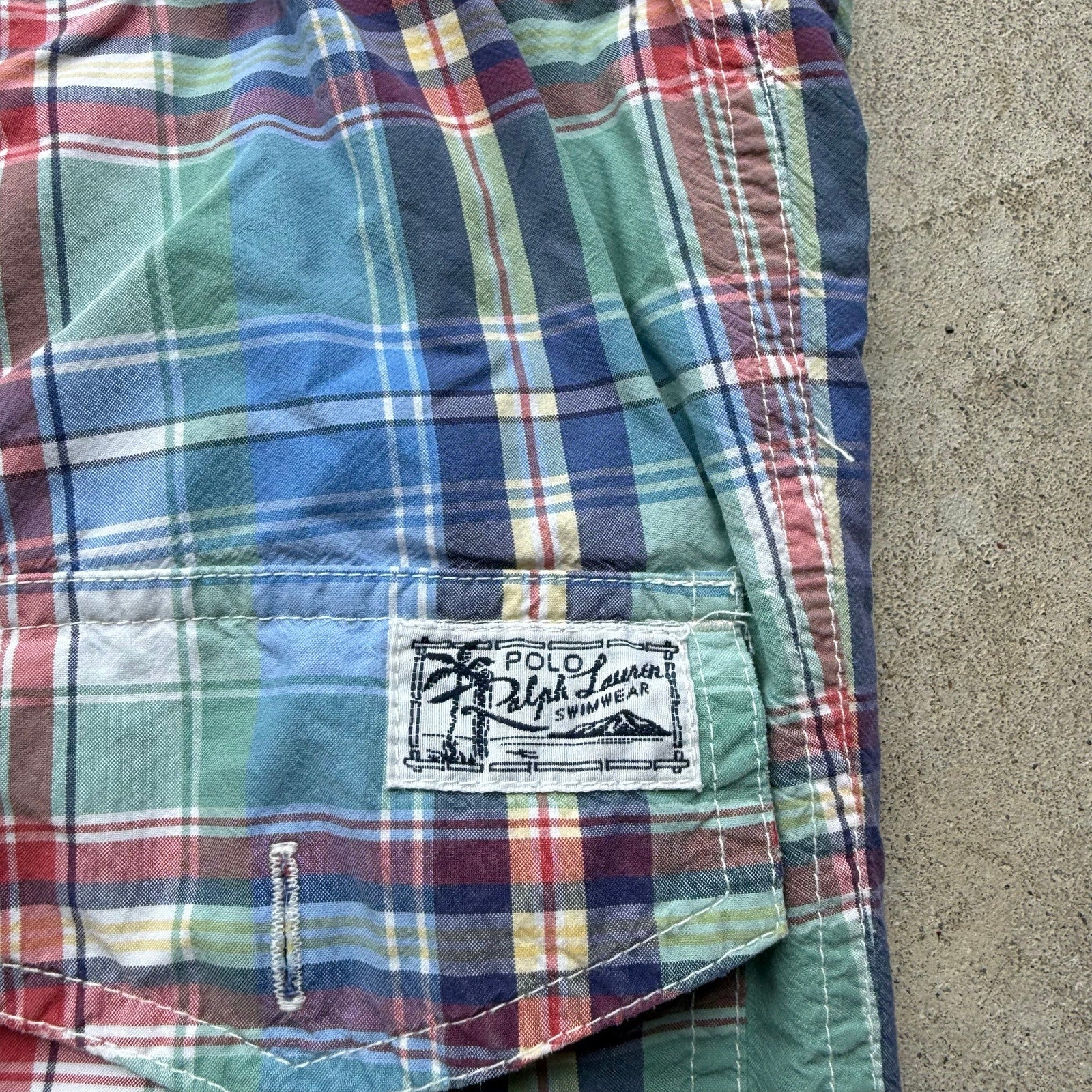 90s Men's Polo Ralph Lauren Plaid Super Sick Board Shorts M