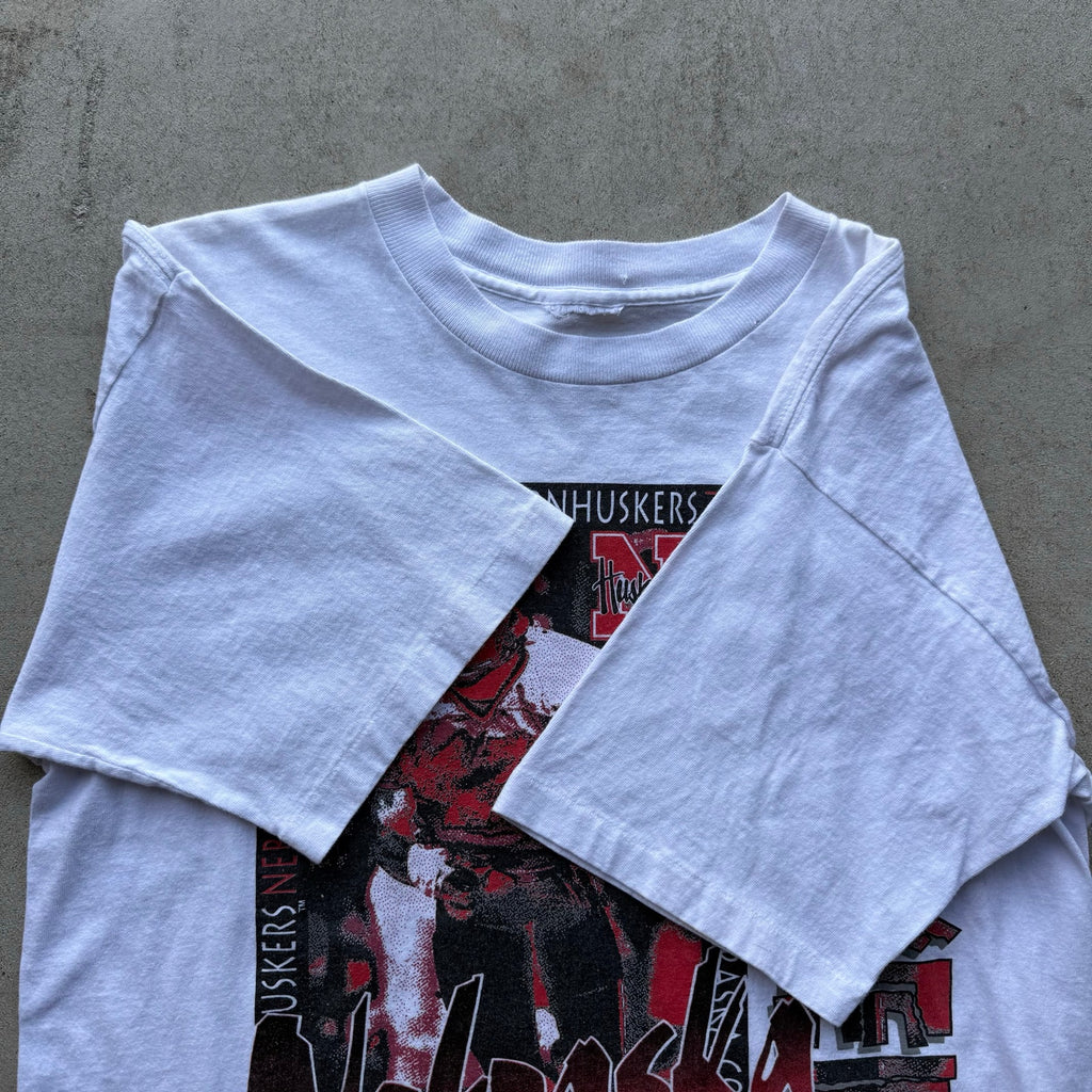 90s White Nebraska Cornhusker Player Tee L