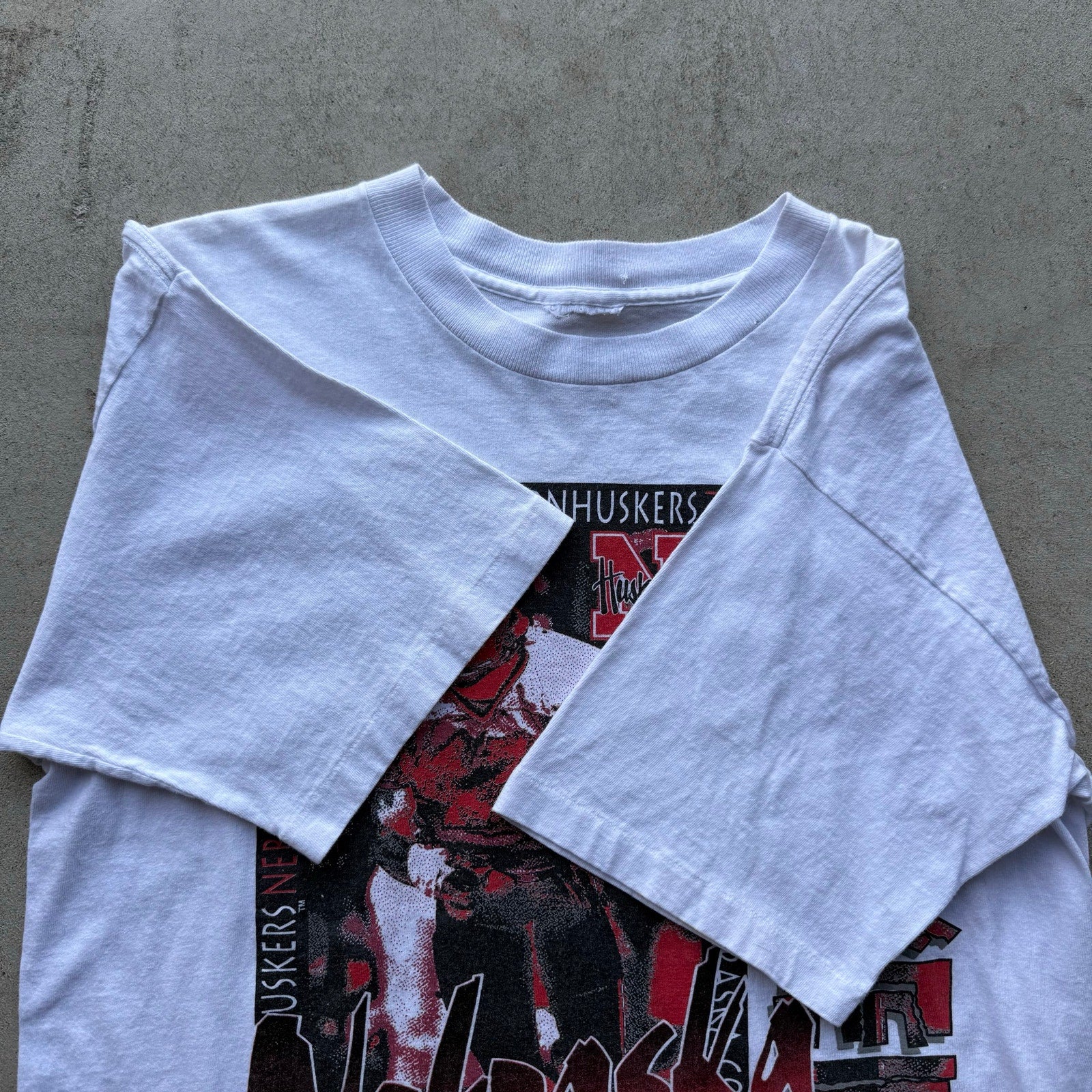 90s White Nebraska Cornhusker Player Tee L