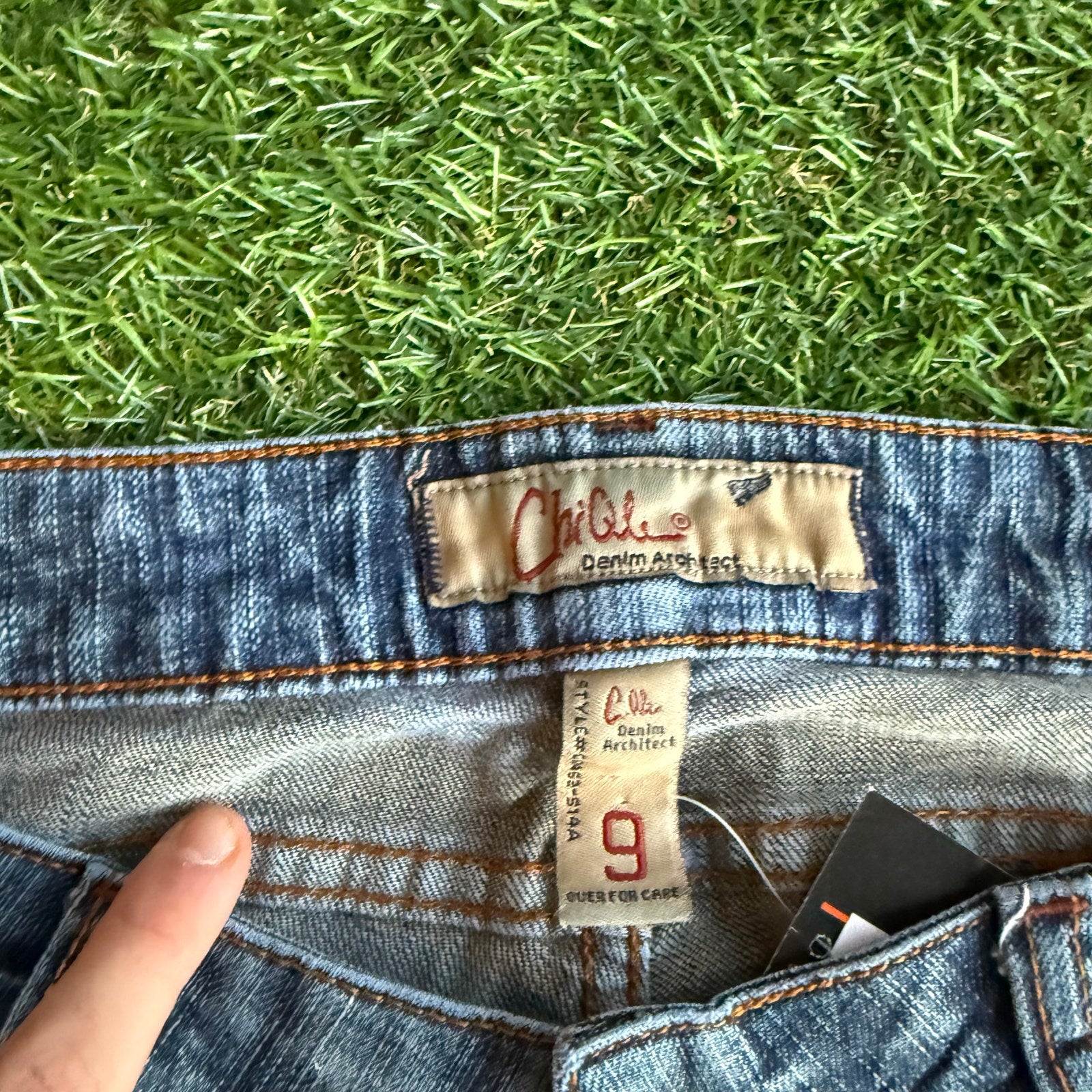 Y2K WOMENS DESIGNED FLARE DENIM JEANS 9 30 x 32