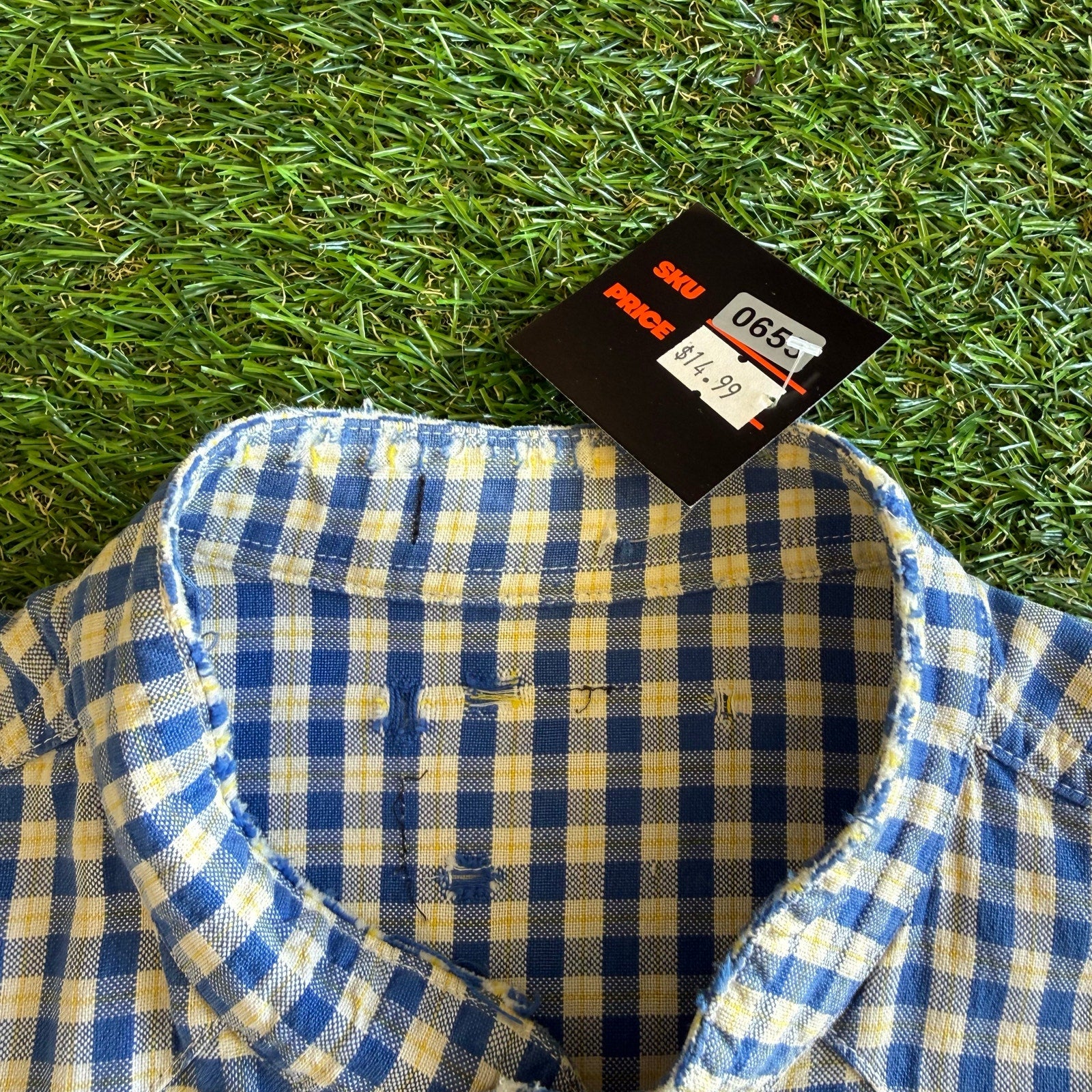 80S PEARL SNAP BLUE PATTEREND BUTTON UP LONGSLEEVE L