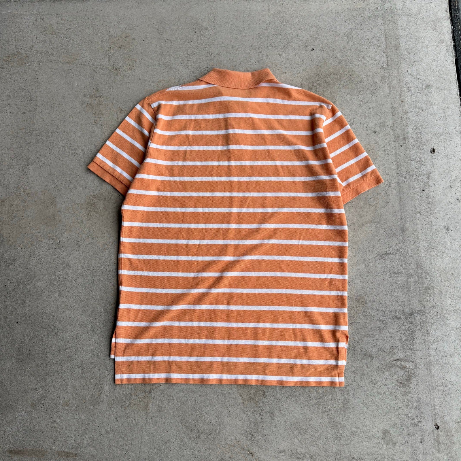 Y2K ORANGE AND WHITE STRIPED POLO L
