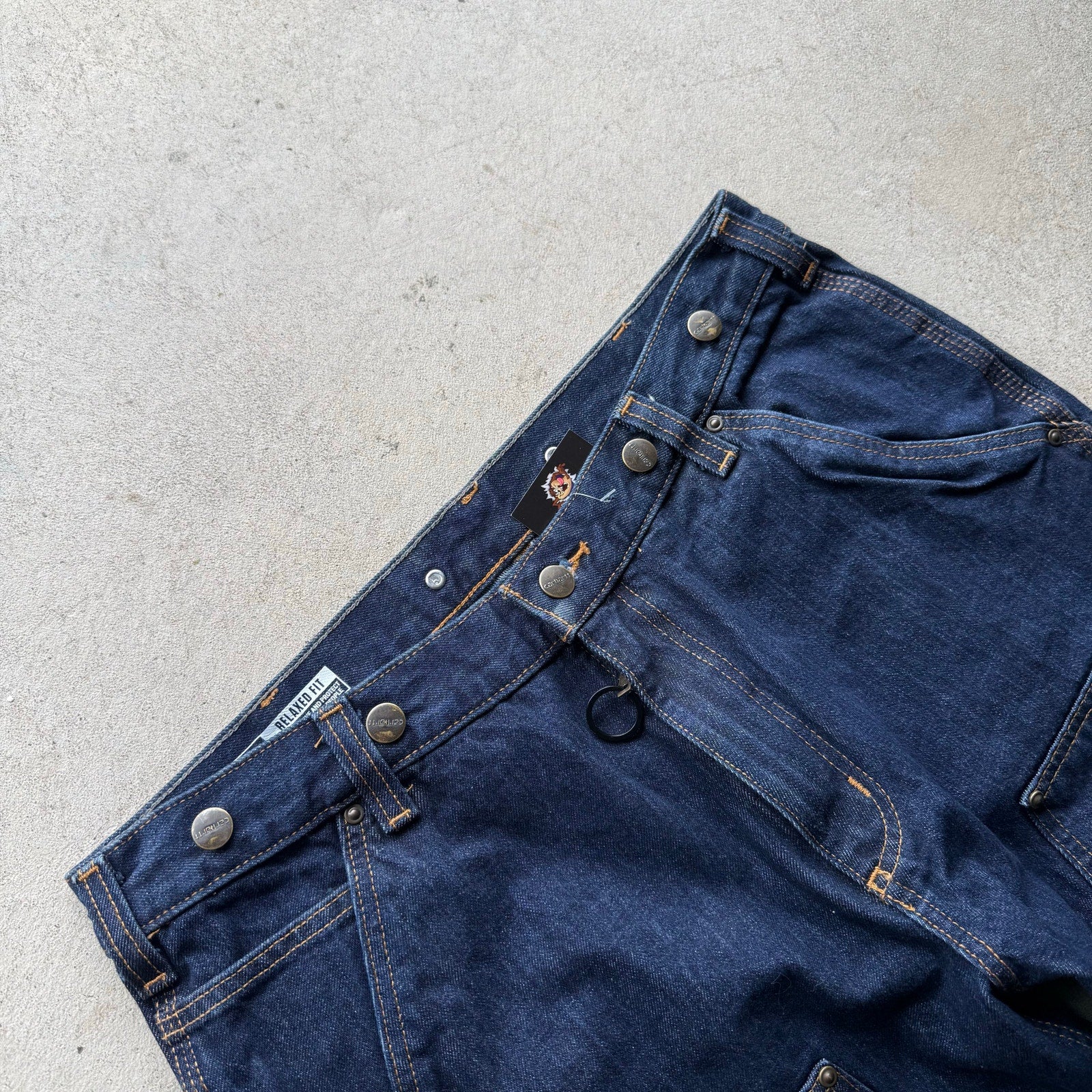 Mens Deadstock Raw Denim Dark Double Knee Workwear Denim Pants 34 x 30