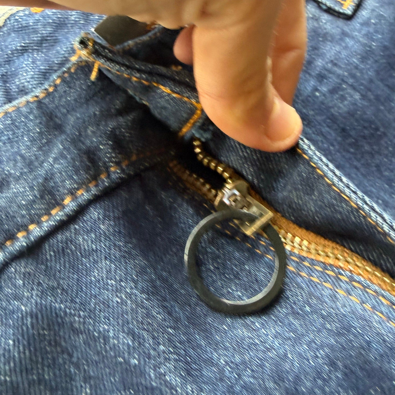 Mens Deadstock Raw Denim Dark Double Knee Workwear Denim Pants 34 x 30