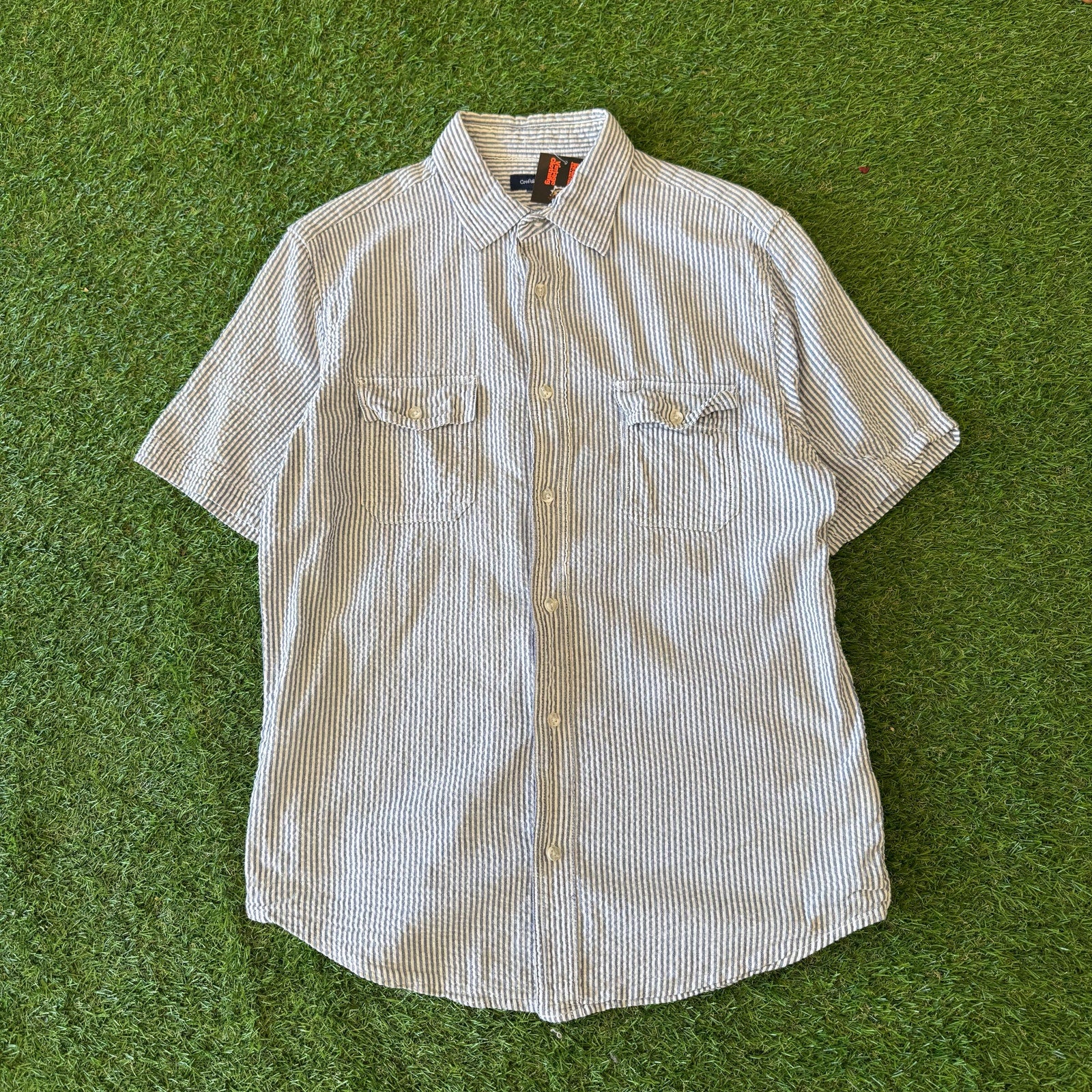Y2K CROFT AND BARROW BLUE LINED BUTTON UP L