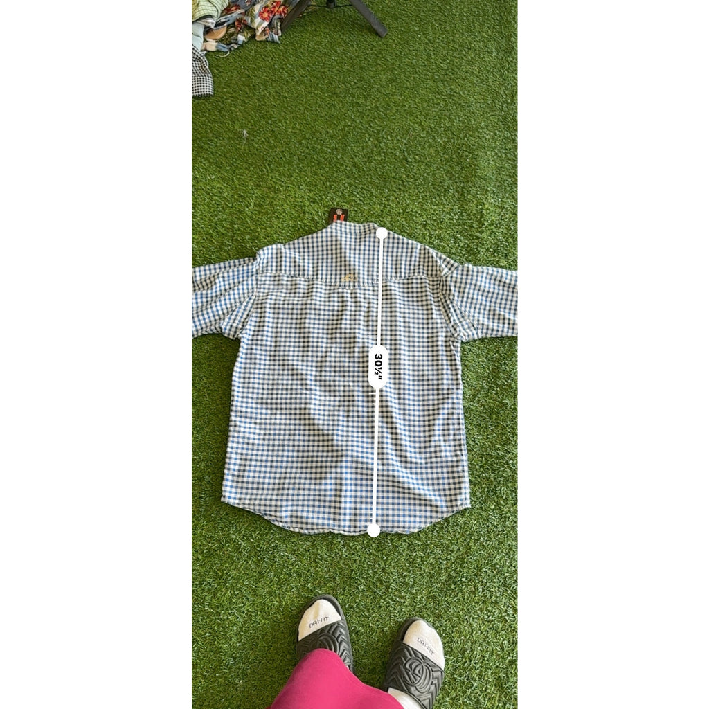 80S PEARL SNAP BLUE PATTEREND BUTTON UP LONGSLEEVE L