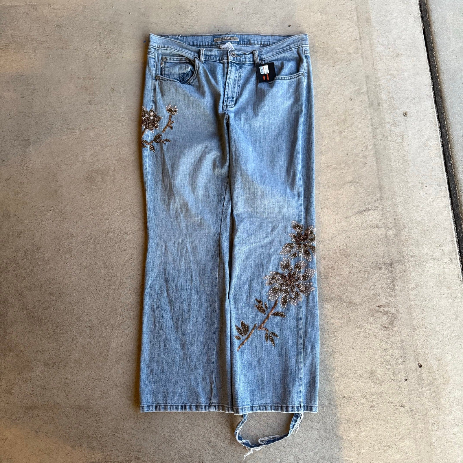 Y2K WOMENS FLOWER BLUE DENIM JEANS SIZE 34 x 28
