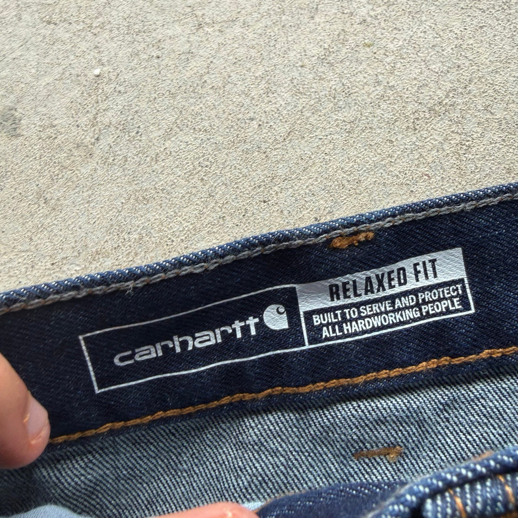 Mens Deadstock Raw Denim Dark Double Knee Workwear Denim Pants 34 x 30