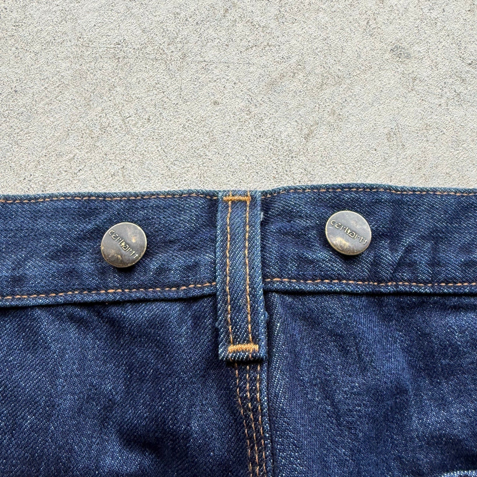 Mens Deadstock Raw Denim Dark Double Knee Workwear Denim Pants 34 x 30