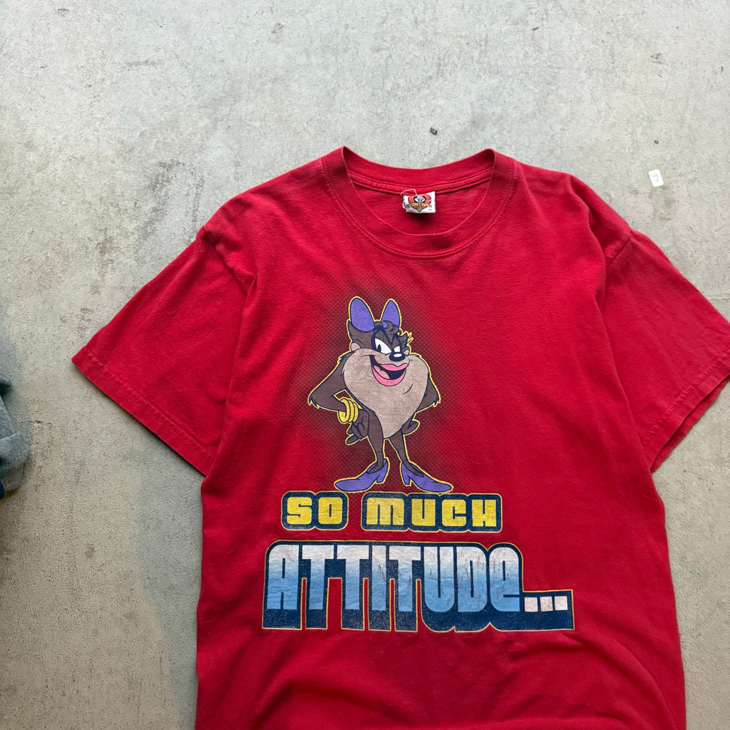 90s Men's So Much Attitude ! / So little Tike Tasmanian Devil Cartoon Tee S