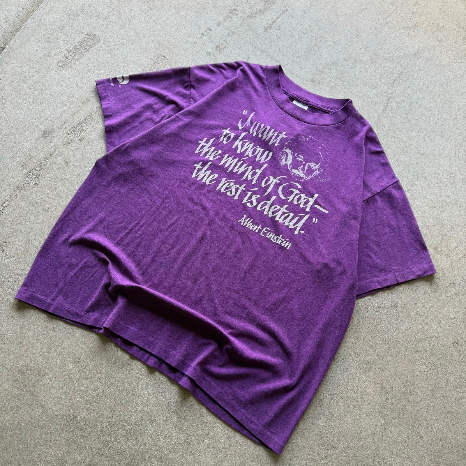 80s Mens Albert Einstein "To know a mind of a god" Purple Single Stitch Tee X-L