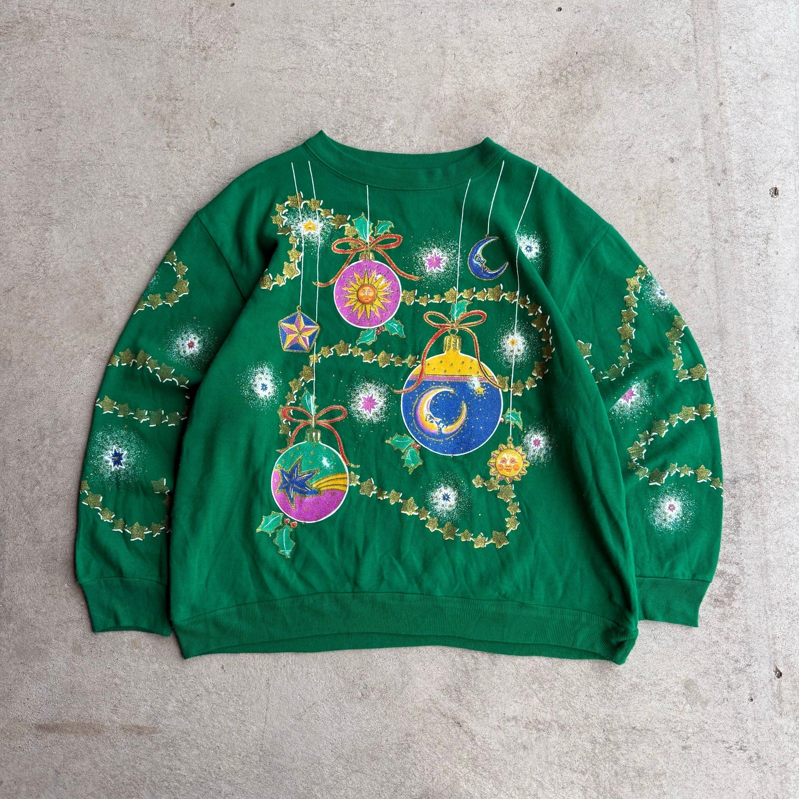 Y2K GREEN CHRISTMAS ORNAMENT CREWNECK X-L