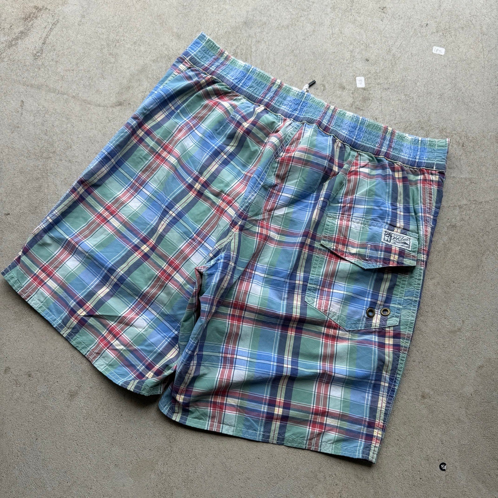90s Men's Polo Ralph Lauren Plaid Super Sick Board Shorts M