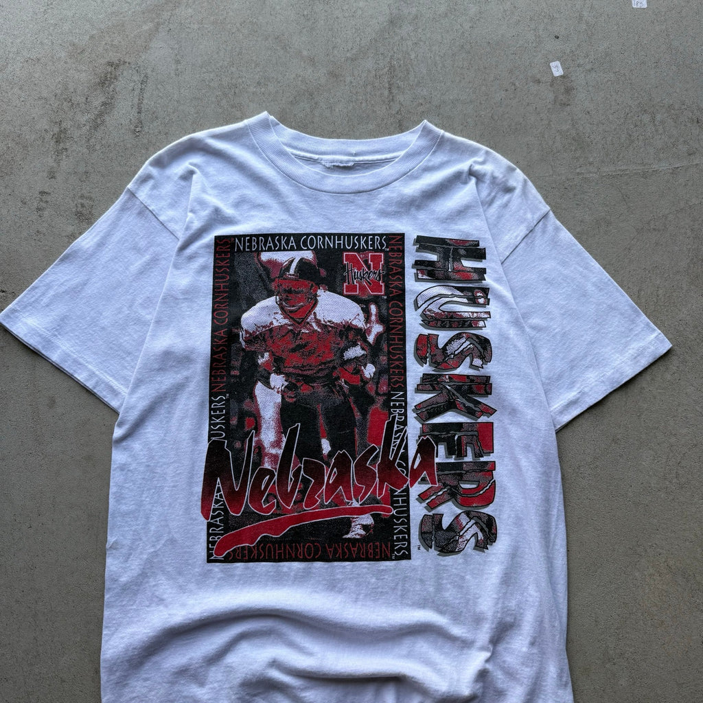90s White Nebraska Cornhusker Player Tee L