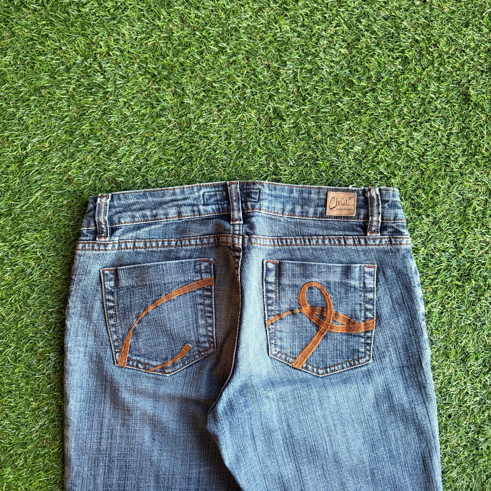 Y2K WOMENS DESIGNED FLARE DENIM JEANS 9 30 x 32