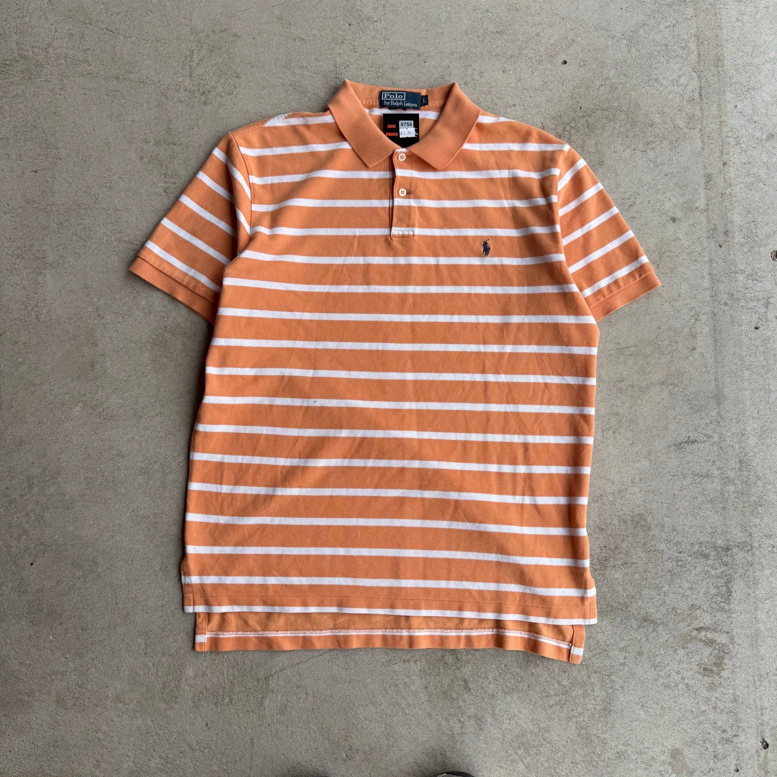 Y2K ORANGE AND WHITE STRIPED POLO L