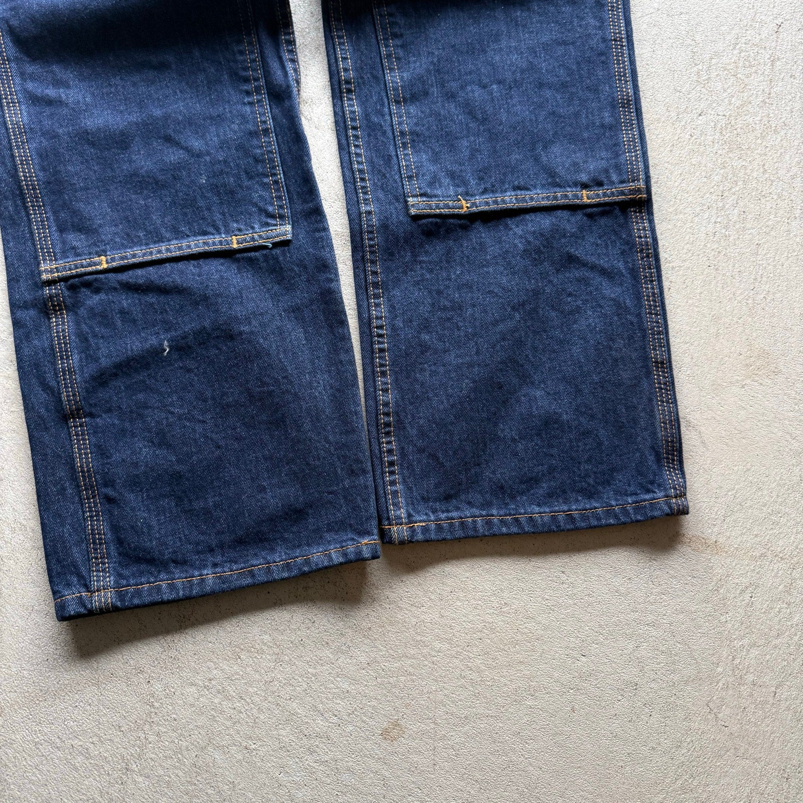 Mens Deadstock Raw Denim Dark Double Knee Workwear Denim Pants 34 x 30