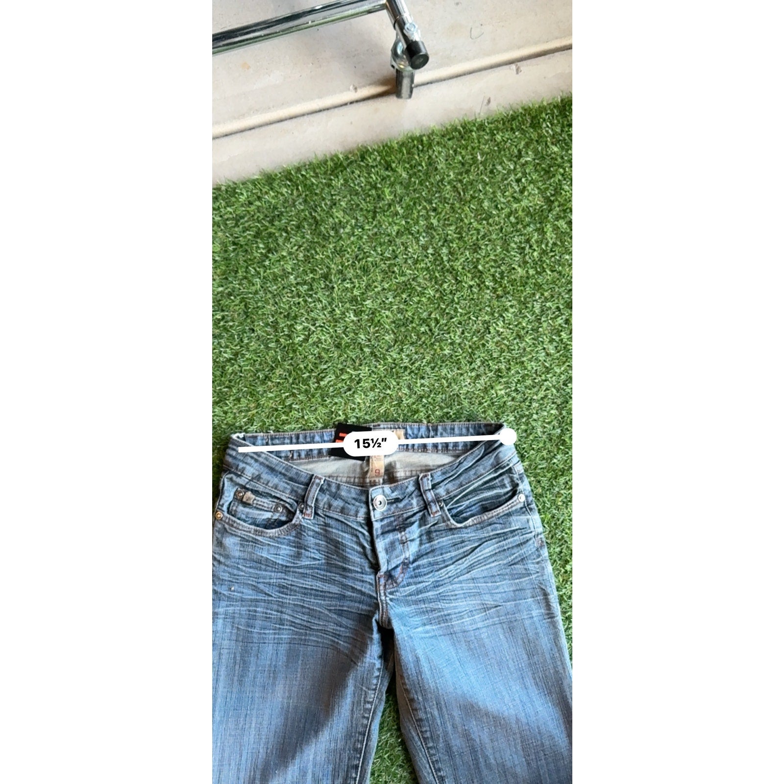 Y2K WOMENS DESIGNED FLARE DENIM JEANS 9 30 x 32