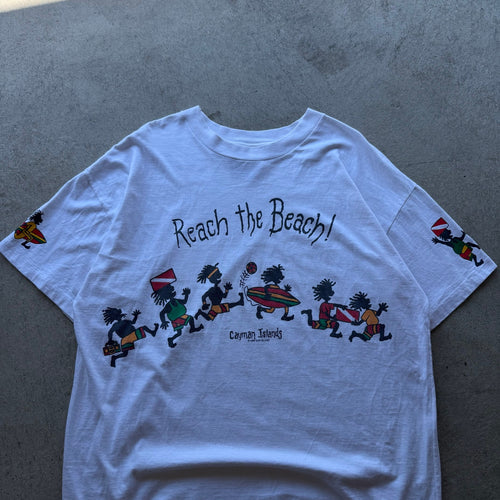 1996 Mens Cayman Islands "Reach The Beach!" Insanely Cool Wrap Around Tee XX-L