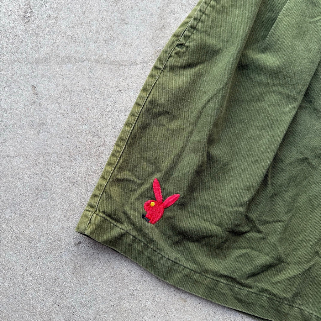 Y2K Women's Baggy Green Faded Pleated Playboy Shorts 26
