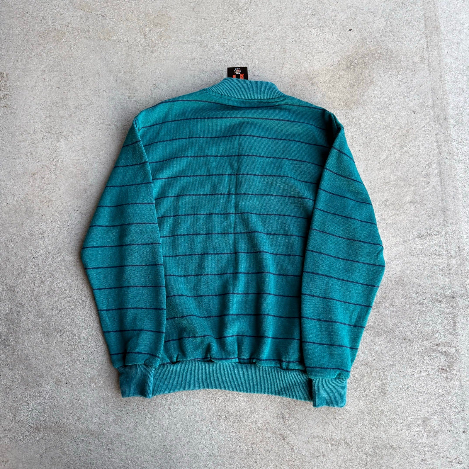 90S STATS BLUE LINED QUARTER BUTTON SWEATER X-L