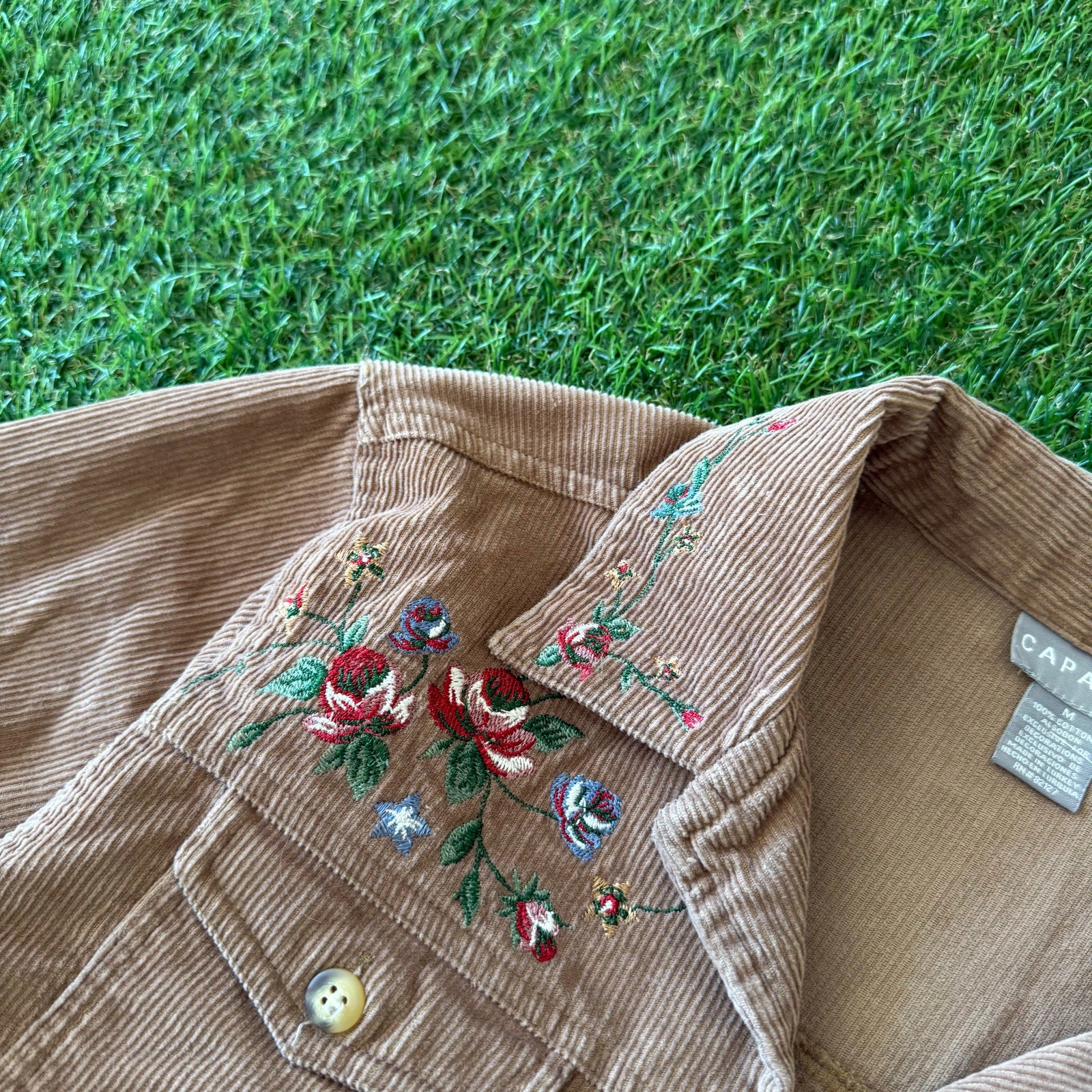 Vintage Womens Cordorouy Flower Zip Up Jacket M