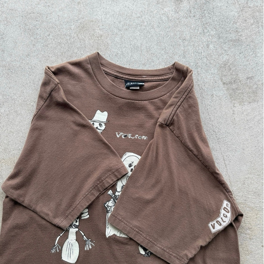 Y2K Brown Mens Skeleton Volcom Tee M
