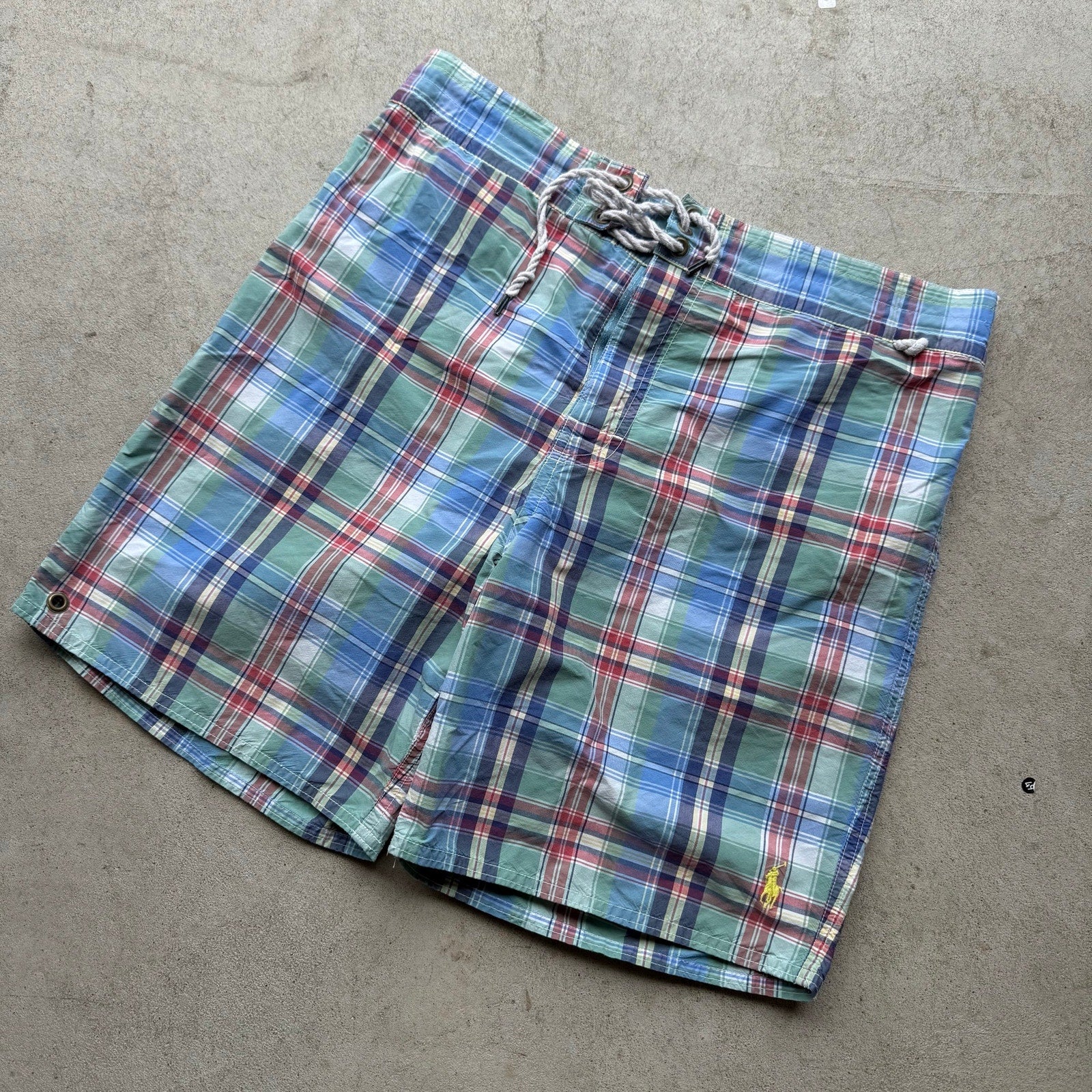 90s Men's Polo Ralph Lauren Plaid Super Sick Board Shorts M