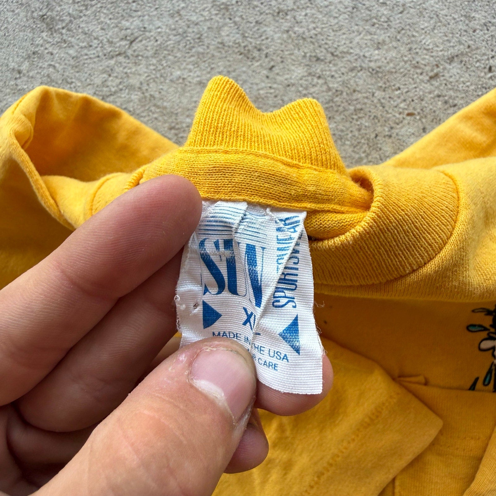 90s Mens Yellow Sun Sportswear Fire Shark Pocket Tee X-S
